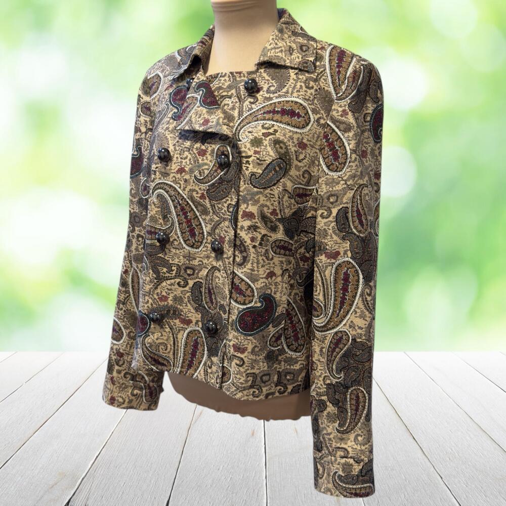 Vintage DONCASTER COLLECTION Silk Tapestry Jacket Paisley Double Breasted Size M